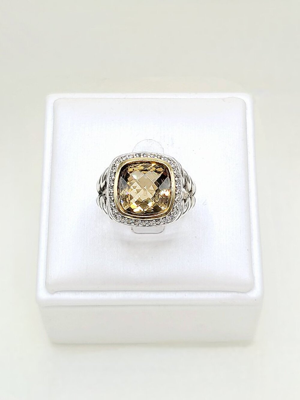 David Yurman Albion Champagne Citrine Diamond Ring w/ 18K Yellow Gold & Diamonds - Picture 3 of 14